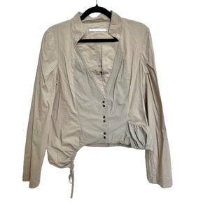 Lauren Vidal Light Beige Button-Front Drawstring Waist Shirt